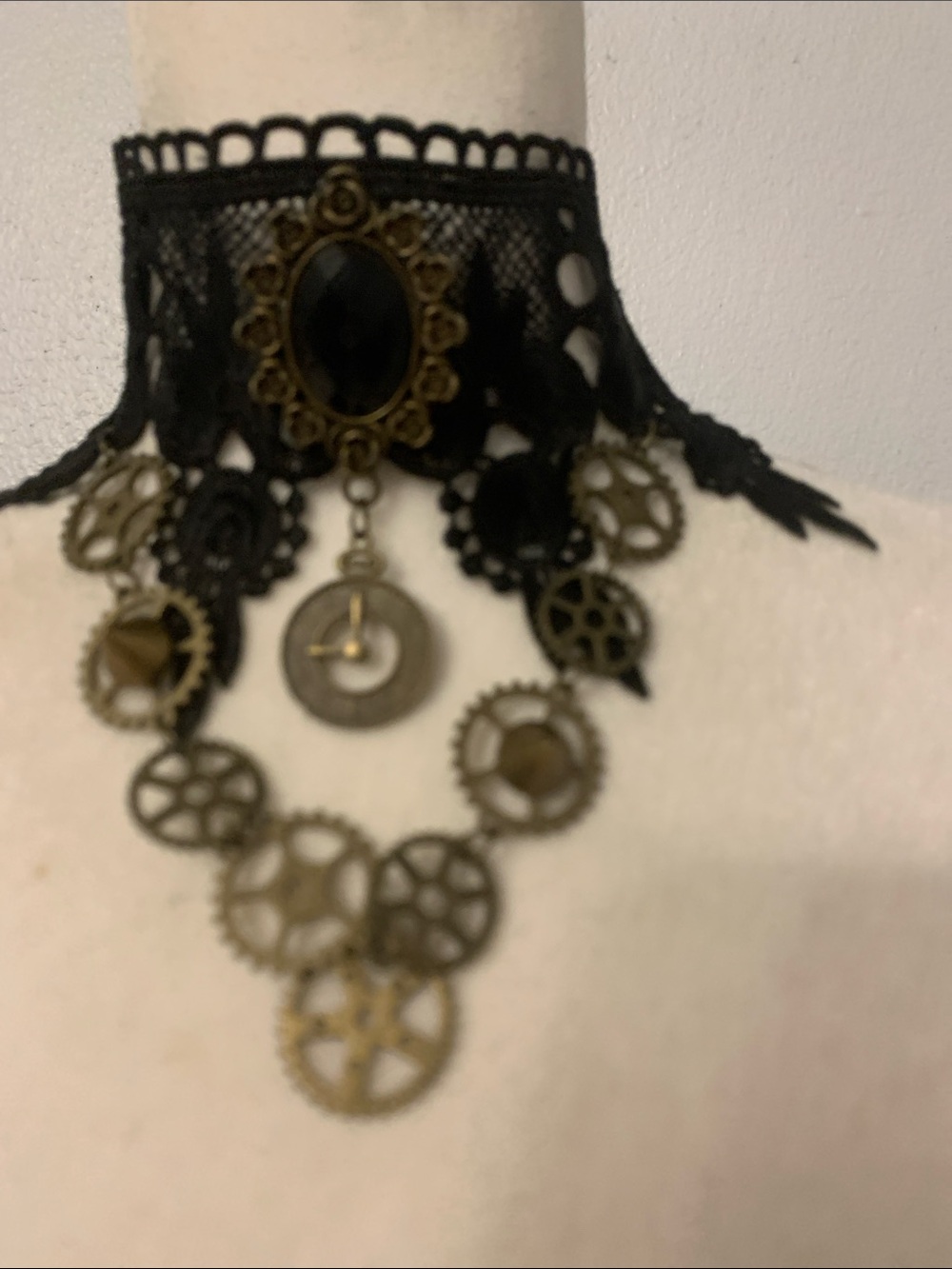 Black Lace Choker Necklace with Antique Gold Coin Drops